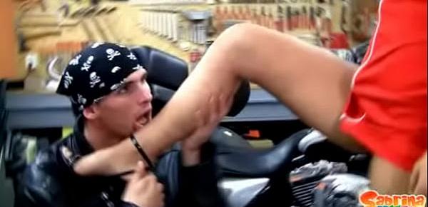  Teen star Sabrina Blond fucking some lucky biker and getting facialized